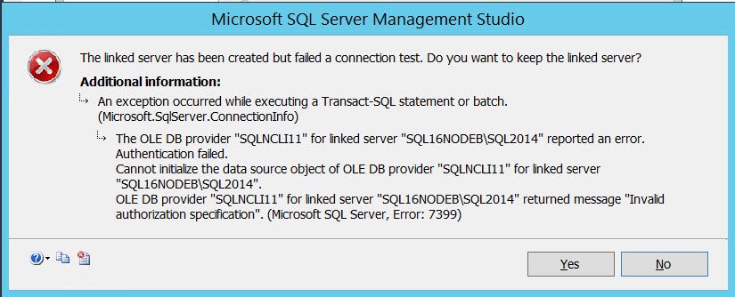 ongeldige autorisatiespecificatie . master of science sql server error 7399