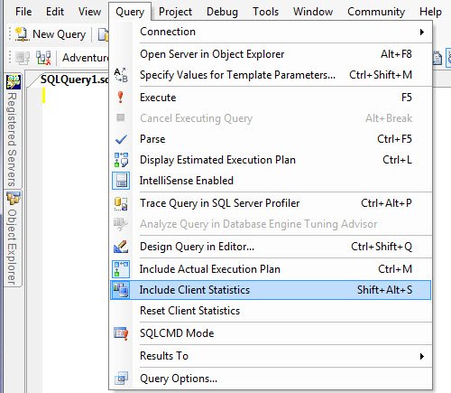 SQL SERVER - SQL Server Management Studio and Client Statistics clientstats1 