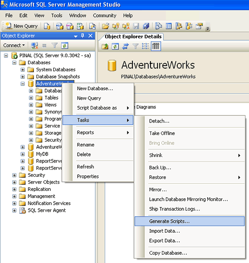 Sql Server 2005 Create Script To Copy Database Schema