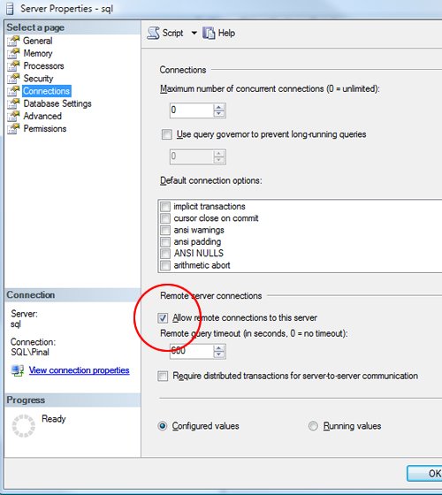 sql management studio 2008 r2 connect to remote database