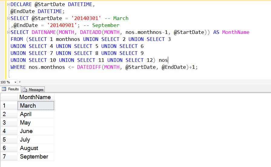 Sql Server List The Name Of The Months Between Date Ranges Sql 4585