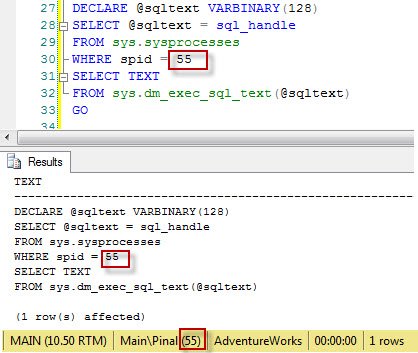 SQL SERVER – Get Query Running in Session sysprocesses 