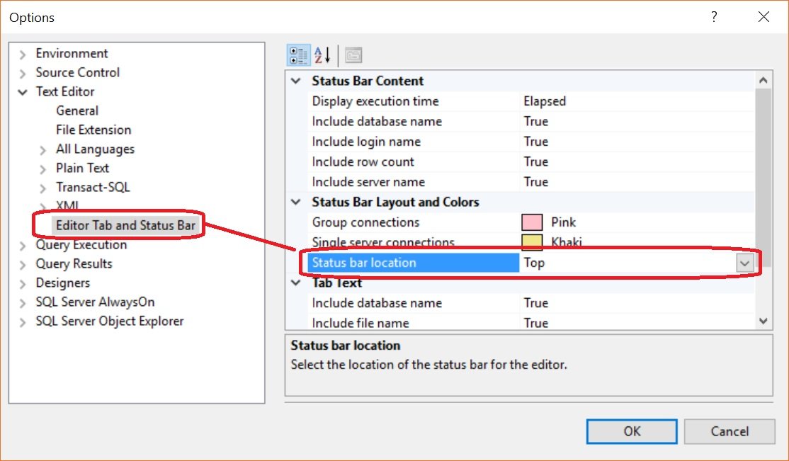 SQL SERVER - Management Studio - Changing Status Bar Location - SQL  Authority with Pinal Dave