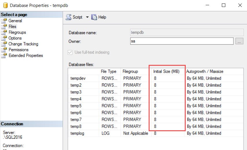 Дополнительный файл. SQL 2016 tempdb. Tempdb параметры. Создание новы tempdb tempdb 1 и ntempdb2. Как перевести базу tempdb.