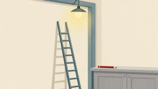 A kitchen door frame with a row of short pencil marks, the newest mark higher than the others.