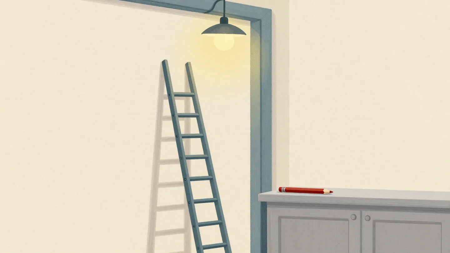 A kitchen door frame with a row of short pencil marks, the newest mark higher than the others.