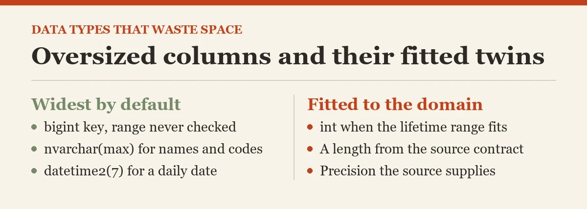 Oversized columns and their fitted twins: a diagram about the data types that waste space