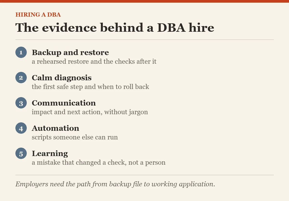 The evidence behind a DBA hire: a diagram about the hiring managers