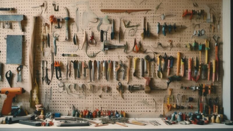 Workshop pegboard with neatly arranged tools, standards that keep work organized