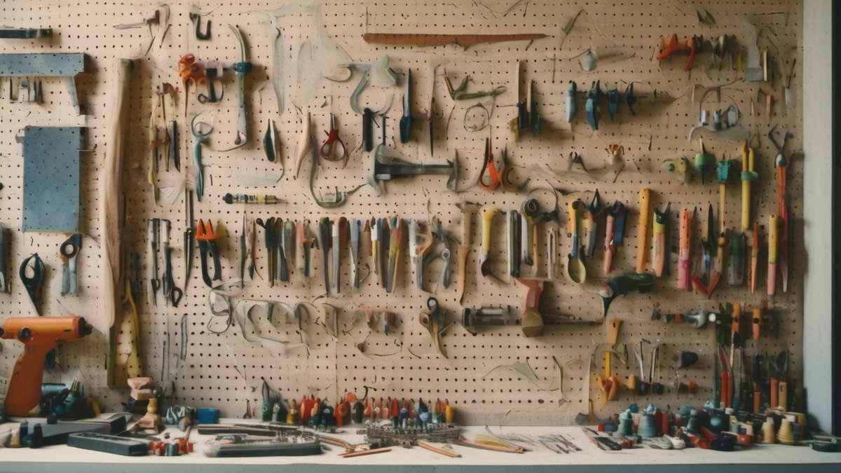 Workshop pegboard with neatly arranged tools, standards that keep work organized