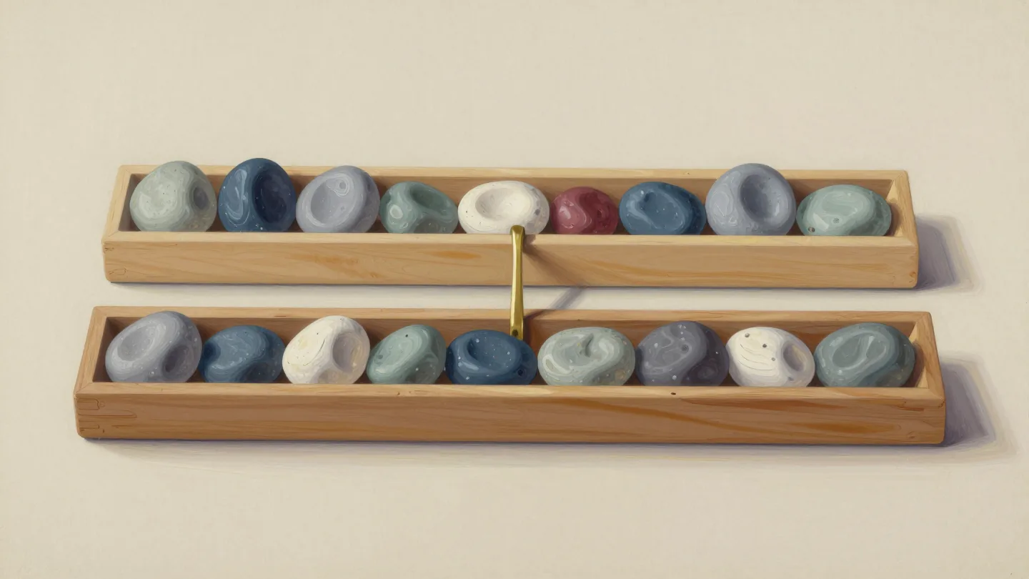 LAST_VALUE window frame illustration, two wooden trays holding smooth stones beside a brass divider.