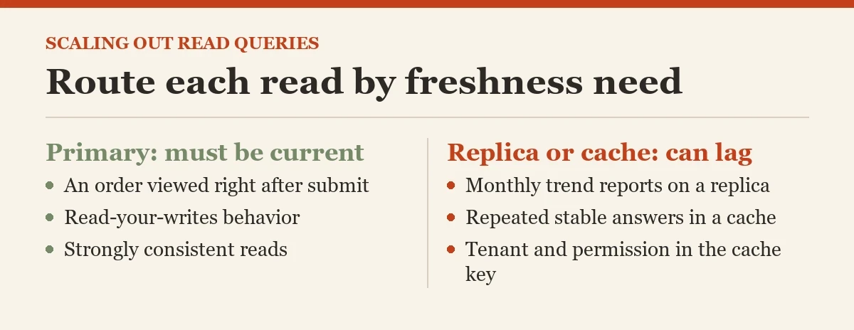 Route each read by freshness need: a diagram about the scaling out read queries