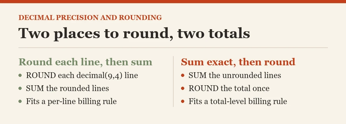 Two places to round, two totals: a diagram about the decimal precision