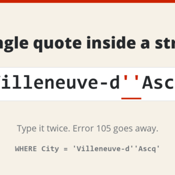 Escaping a single quote in SQL Server: 'Villeneuve-d''Ascq' with the doubled quote in red