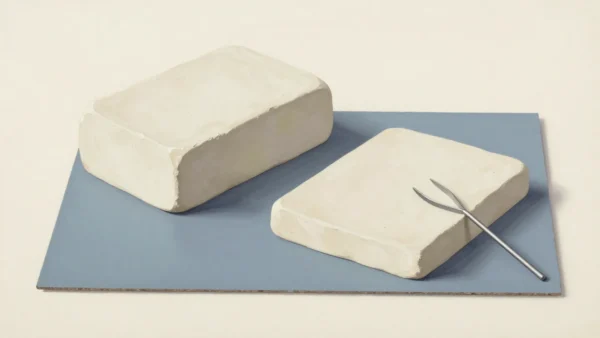 ROUND or truncate illustration, two pale blocks with rounded and trimmed edges on a blue mat.