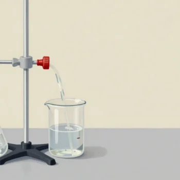 A hand turning a red stopcock between two glass flasks
