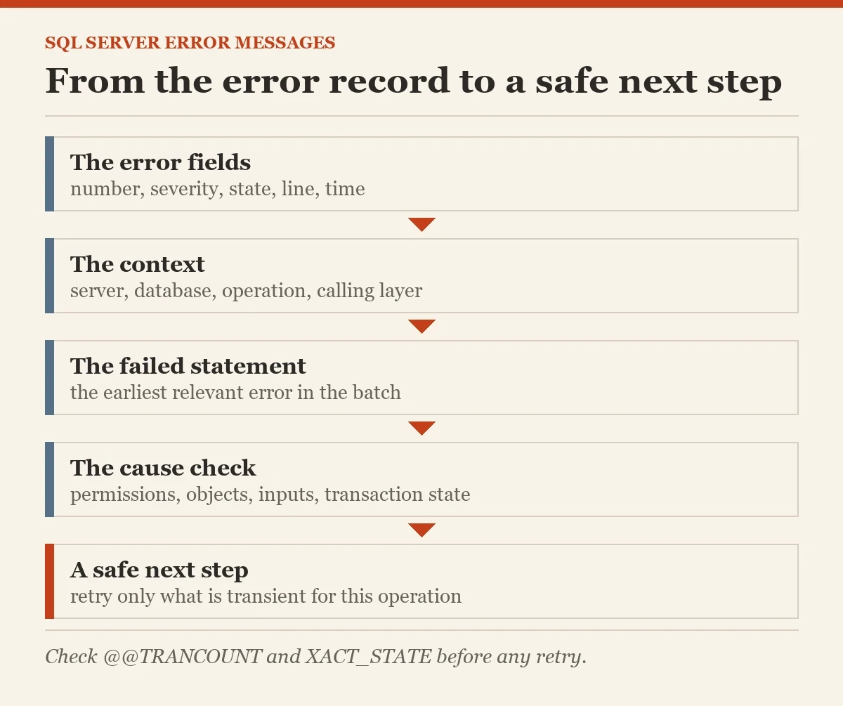 From the error record to a safe next step: a diagram about the SQL Server error messages