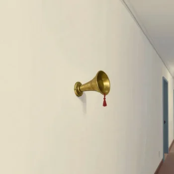 A hand lifting the cap of a brass speaking tube that runs to a far room