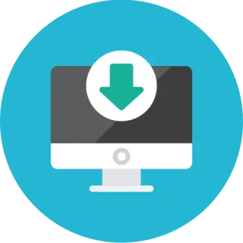 A green download arrow on a computer monitor.