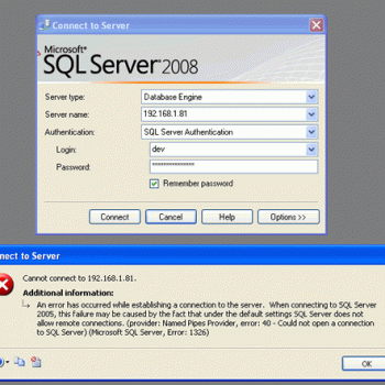 SQL SERVER - Fix : Error : 1326 Cannot connect to Database Server Error: 40 - Could not open a connection to SQL Server