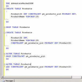SQL SERVER - 2008 - Creating Primary Key, Foreign Key and Default Constraint