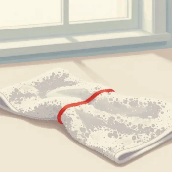 Gouache painting: a second towel lies loose beside it
