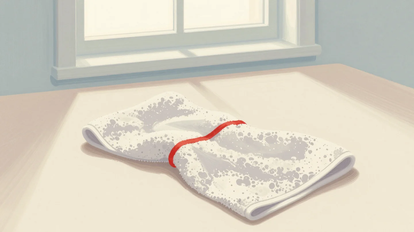 Gouache painting: a second towel lies loose beside it