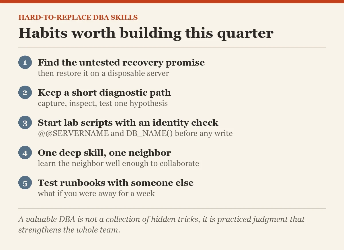 Habits worth building this quarter: a checklist on the DBA hard to replace