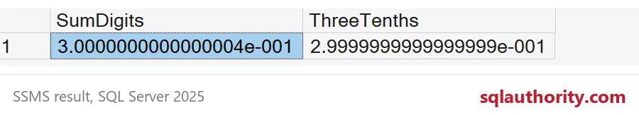 SumDigits and ThreeTenths show different precise scientific-notation values near 0.3.