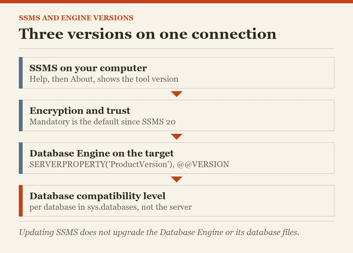 Three versions on one connection: a diagram about the SSMS version