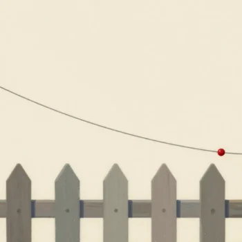 Two tin-can telephones joined by a taut string across a garden fence, one held by a hand