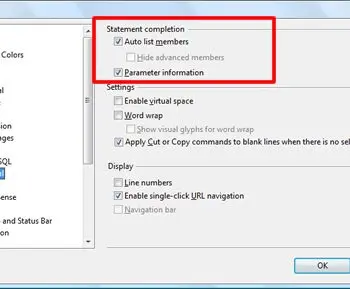 Statement completion options.