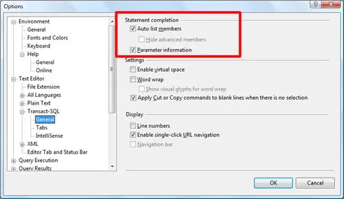 Statement completion options.