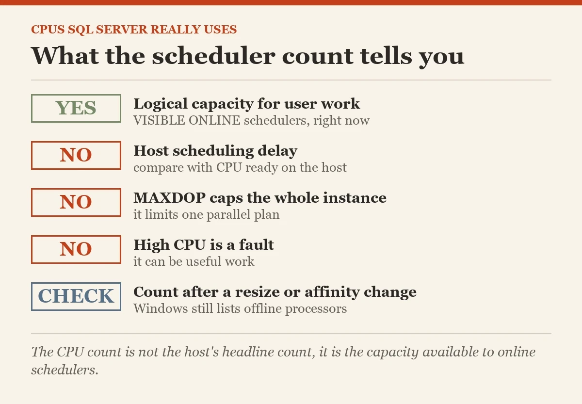 What the scheduler count tells you: a checklist on the CPUs SQL Server really uses