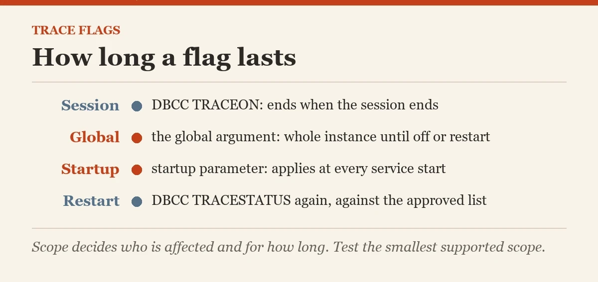 How long a flag lasts: a diagram about the trace flags worth knowing about