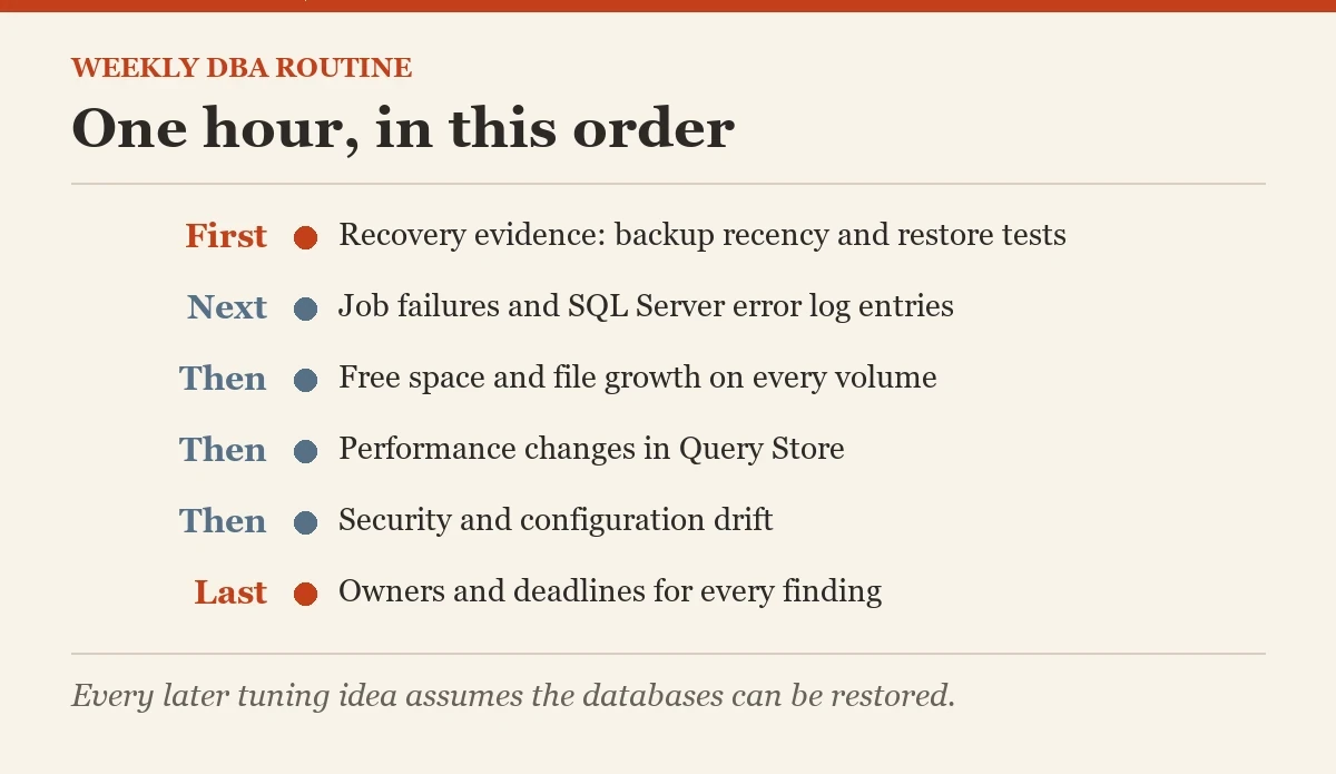 One hour, in this order: a diagram about the weekly routine