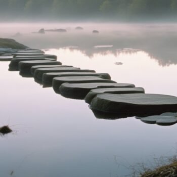 Stepping stones crossing a misty pond, a sequence with gaps