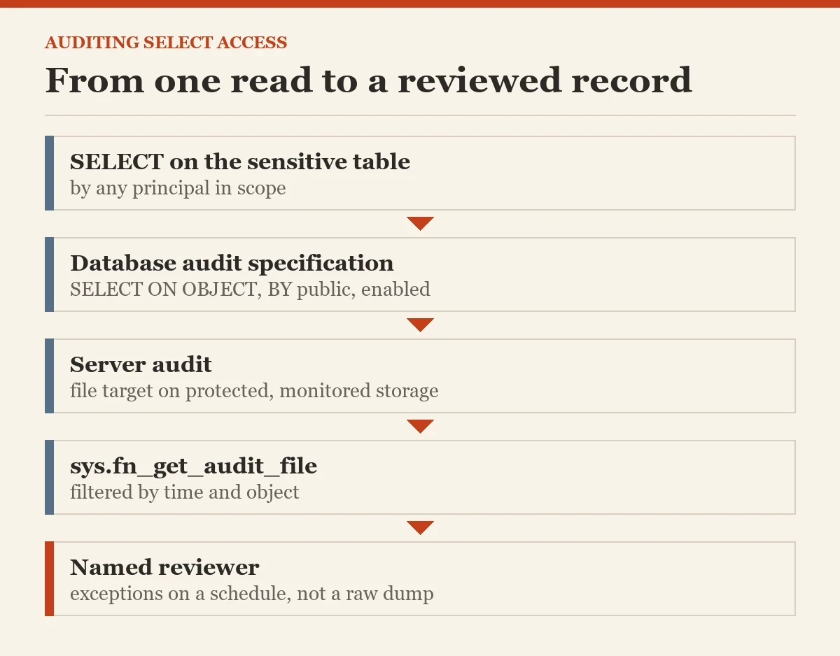 From one read to a reviewed record: a diagram about the auditing SELECT statements
