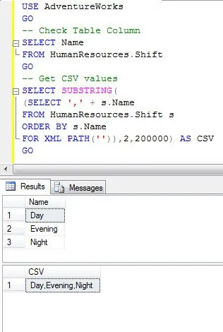 SQL SERVER - Comma Separated Values (CSV) from Table Column