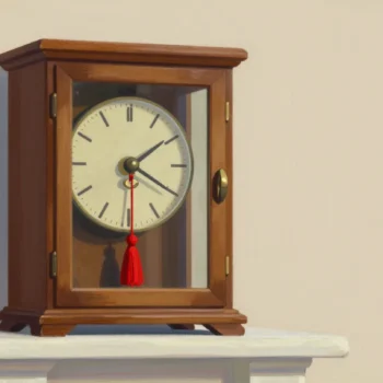 A hand winding a mantel clock with a brass key