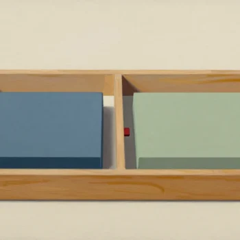 QUOTENAME object names illustrated by a wooden tray divided into two compartments, with slate-blue and sage blocks.