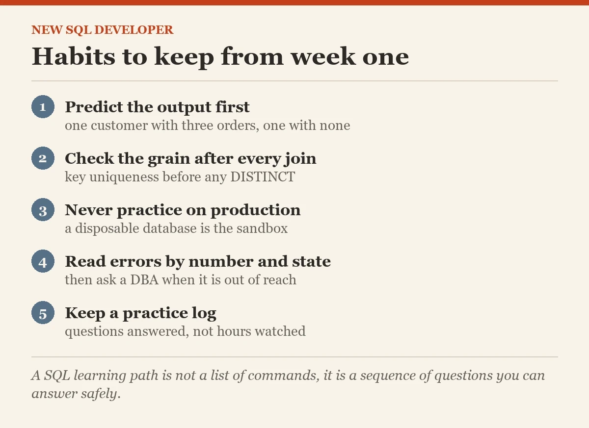 Habits to keep from week one: a checklist on the new SQL developer