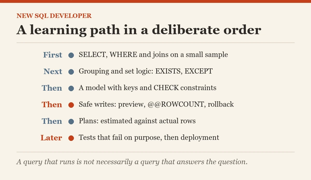 A learning path in a deliberate order: a diagram about the new SQL developer