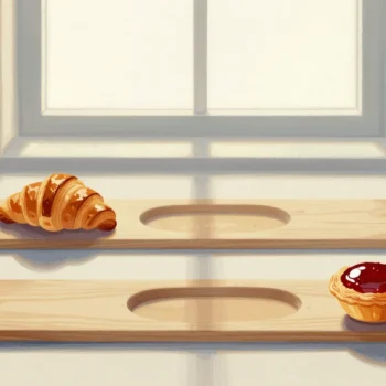 Gouache painting: two long wooden boards lie parallel