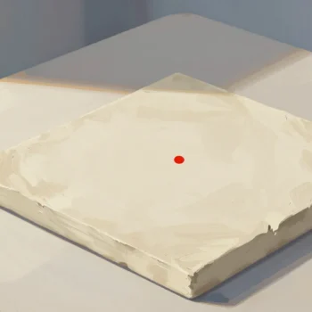 Gouache painting: two square slabs of pale clay overlap at one corner on a potter's table