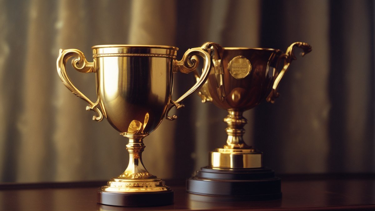Gold trophies on a dark shelf, an award for community experts
