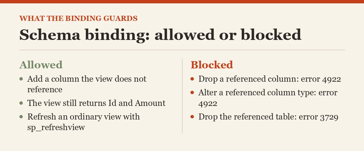 Schema binding: allowed or blocked
