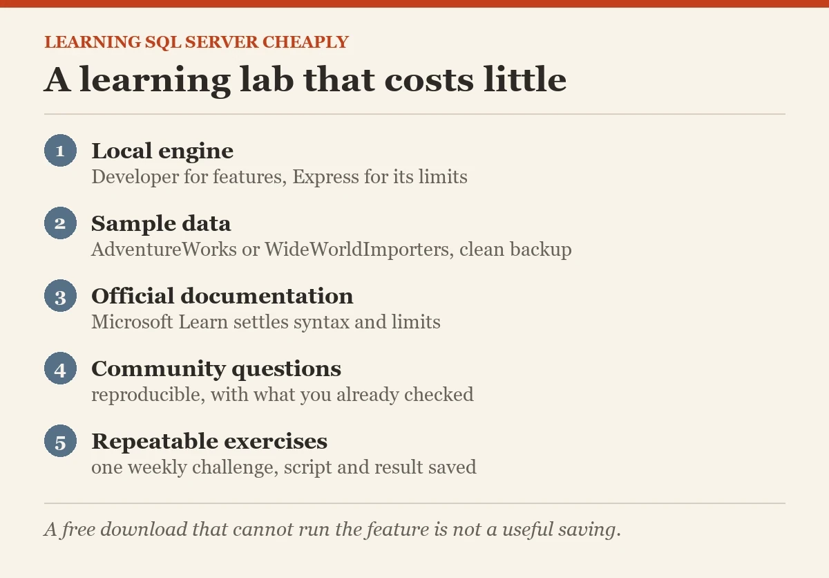A learning lab that costs little: a diagram about the learning SQL Server on a budget
