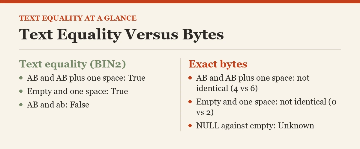 Text Equality Versus Bytes