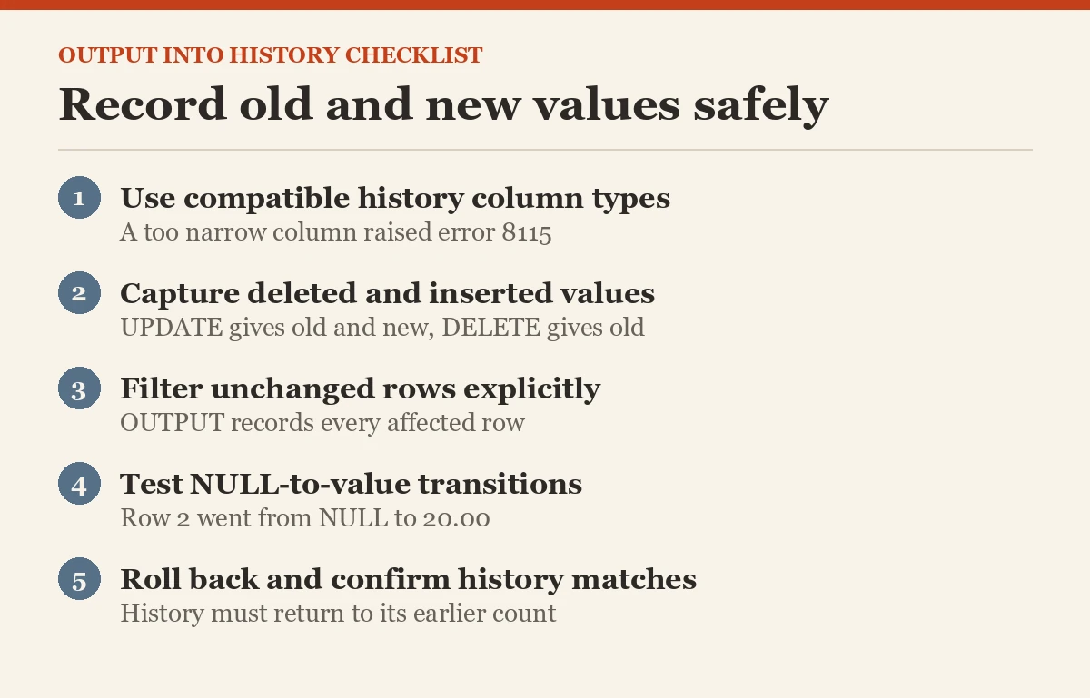Record old and new values safely